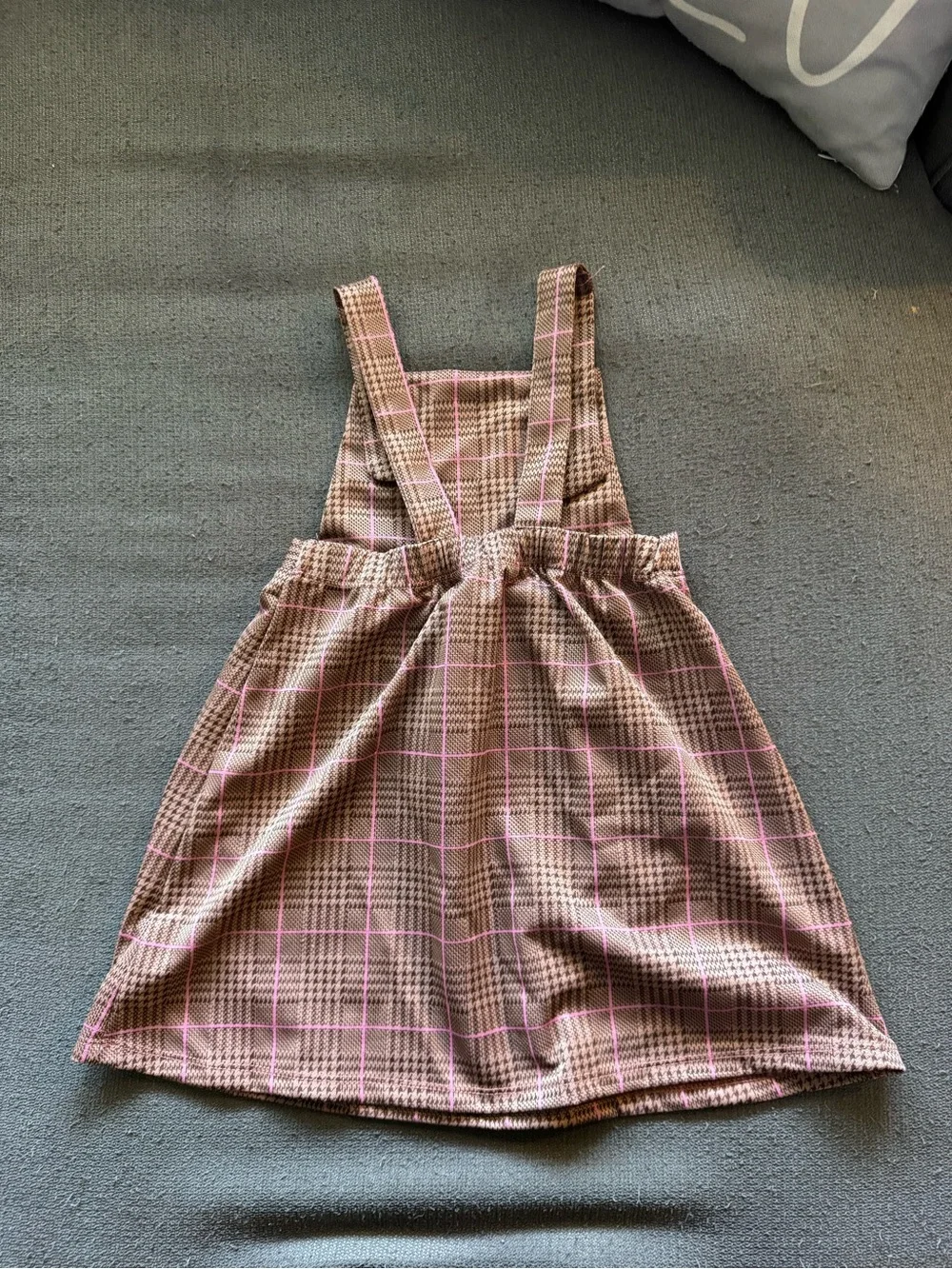 Girls Pink & Brown Plaid Pinafore Dress